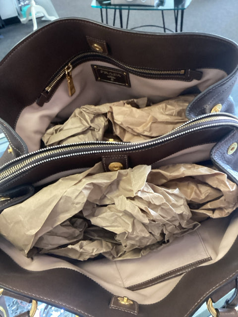 Prada Brown Leather Designer Satchel Bag