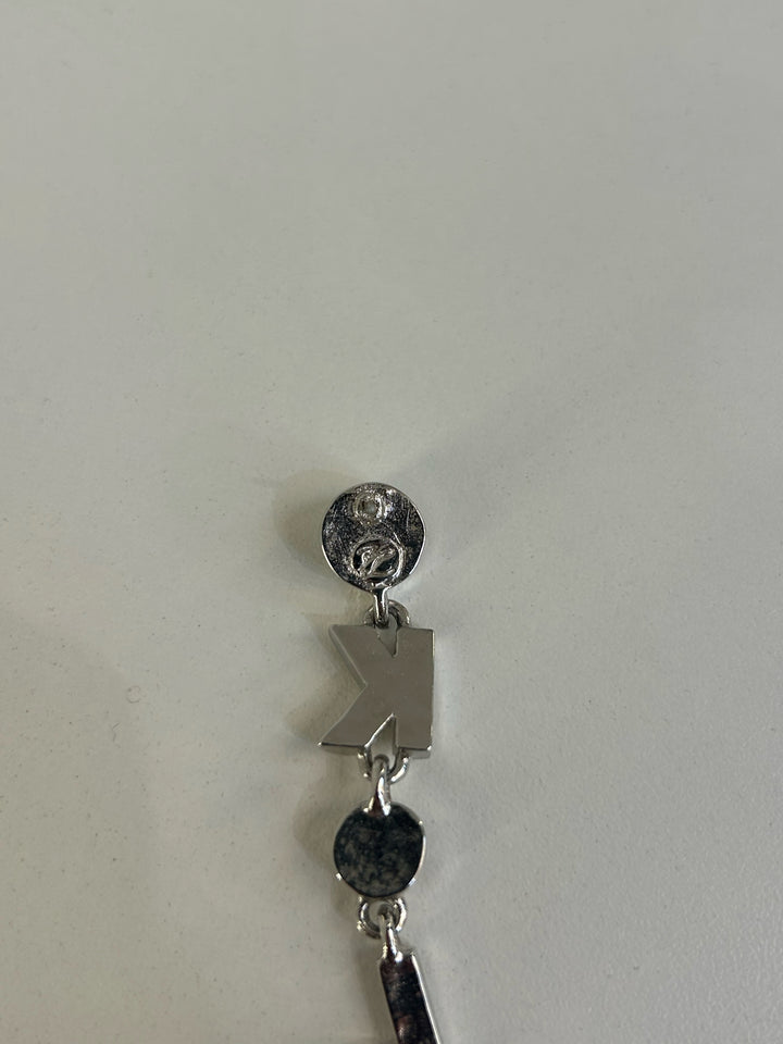 Vintage Karl Lagerfeld Pierced 2" Rhinestone K.L Dangle Earrings