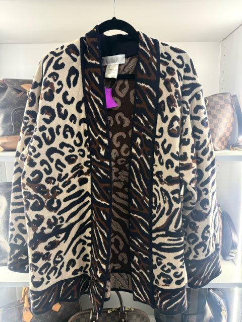 Escada Sz 34 Leopard Black and Cream Cardigan Sweater