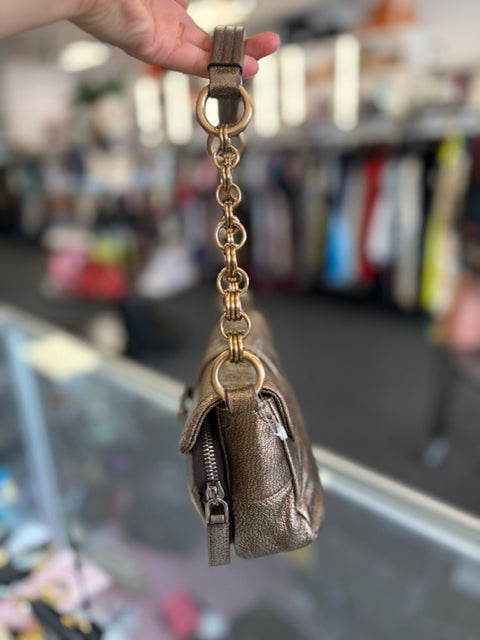 Prada Shoulder Bag Leather Metallic Bronze w/ Dust Bag