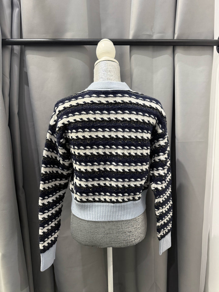 Chanel 2022 Textured Cashmere/Cotton V-Neck CC Buttons Cardigan Size 38