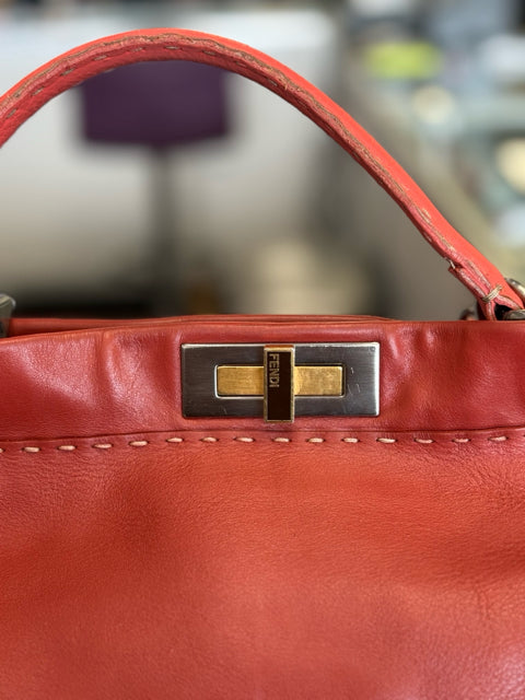 Fendi Leather Oxblood Red Designer Hand Bag w/ Strap