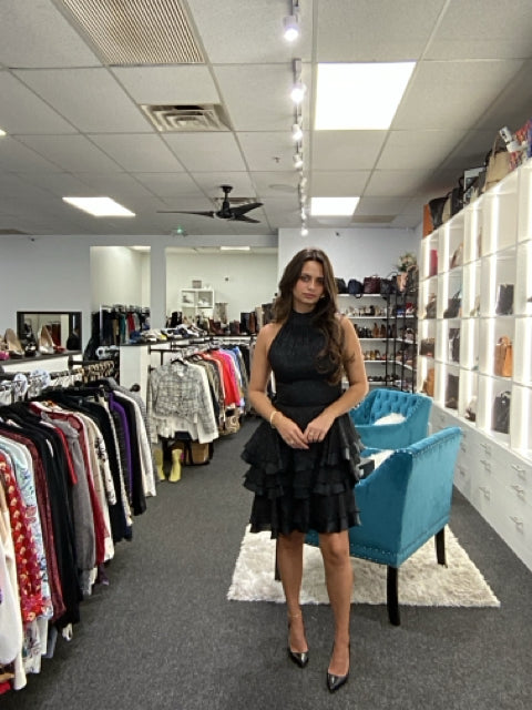 Christion Siriano Sz 6 Black Multi Tiered DRESS