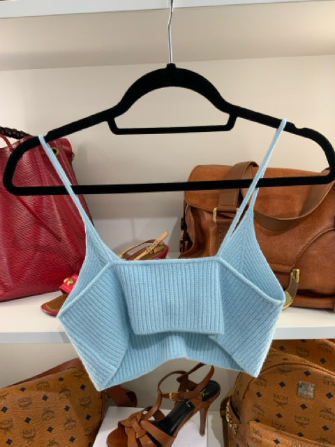 Pre-Owned Scanlan Theodore 2-Piece Set featuring a long-sleeve 3-button Sz M V-neck cardigan paired with an XS bustier in a soft blue hue.