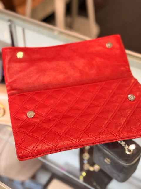 Marc Jacobs Quilted Red Leather Flapover Clutch