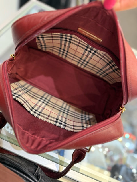 Burberry Red Tote Double Handle Gold Hardware Designer Bag