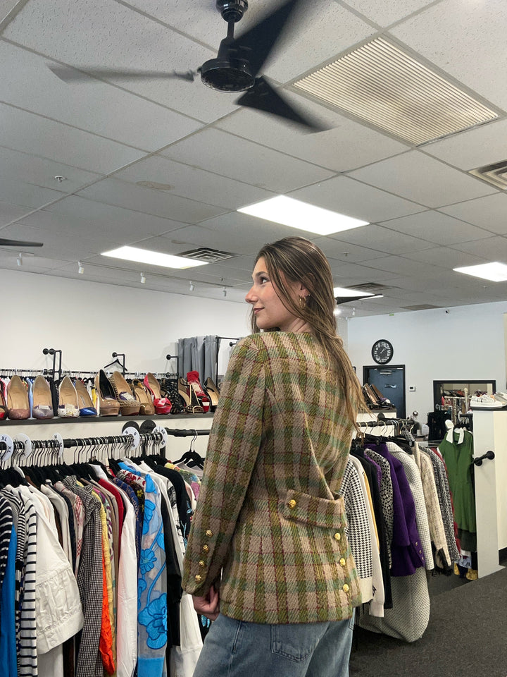 Vintage Chanel Boutique Tan & Red Blazer Jacket Sz 42