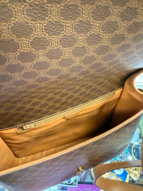 Celine Brown Coated Canvas Cross Body Messenger