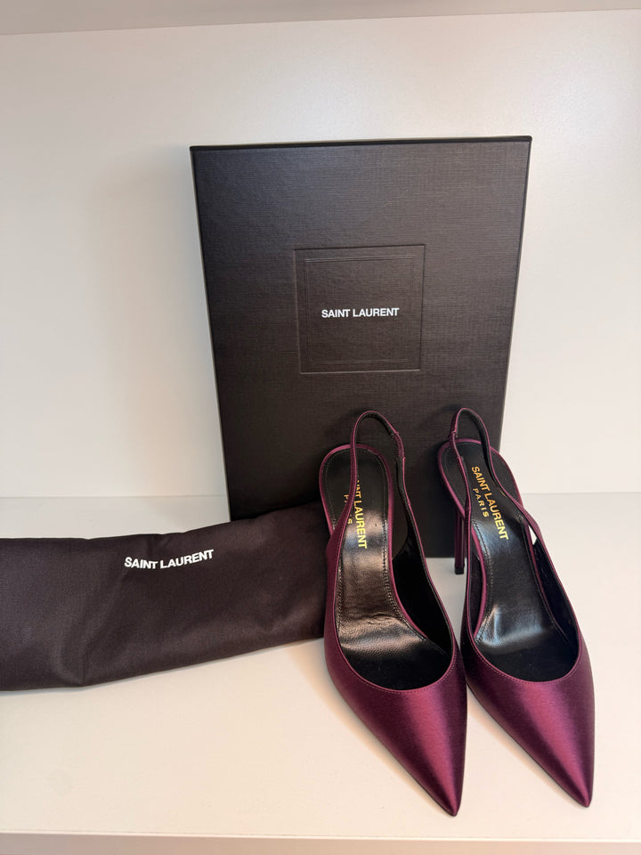 NIB Yves Saint Laurent RASO REGALE Sling Back Satin Shoes Sz 36