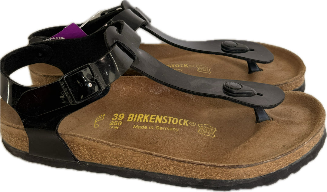 Birkenstock Black Patent Leather Thong Sandals Sz 9