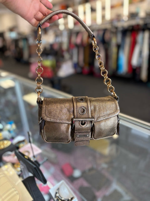 Prada Shoulder Bag Leather Metallic Bronze w/ Dust Bag