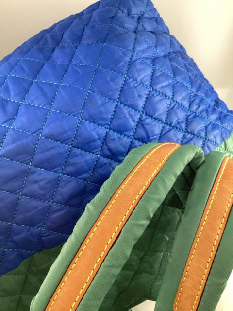 Pre Owned Mz Wallace Nylon Green/Blue X LARGE 2 Strap Quilted Tote Bag