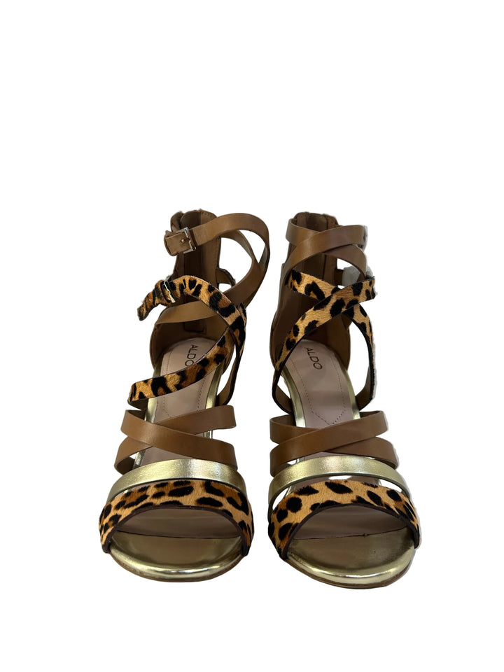 Aldo Strappy Leopard High Heel Sandals Sz 6