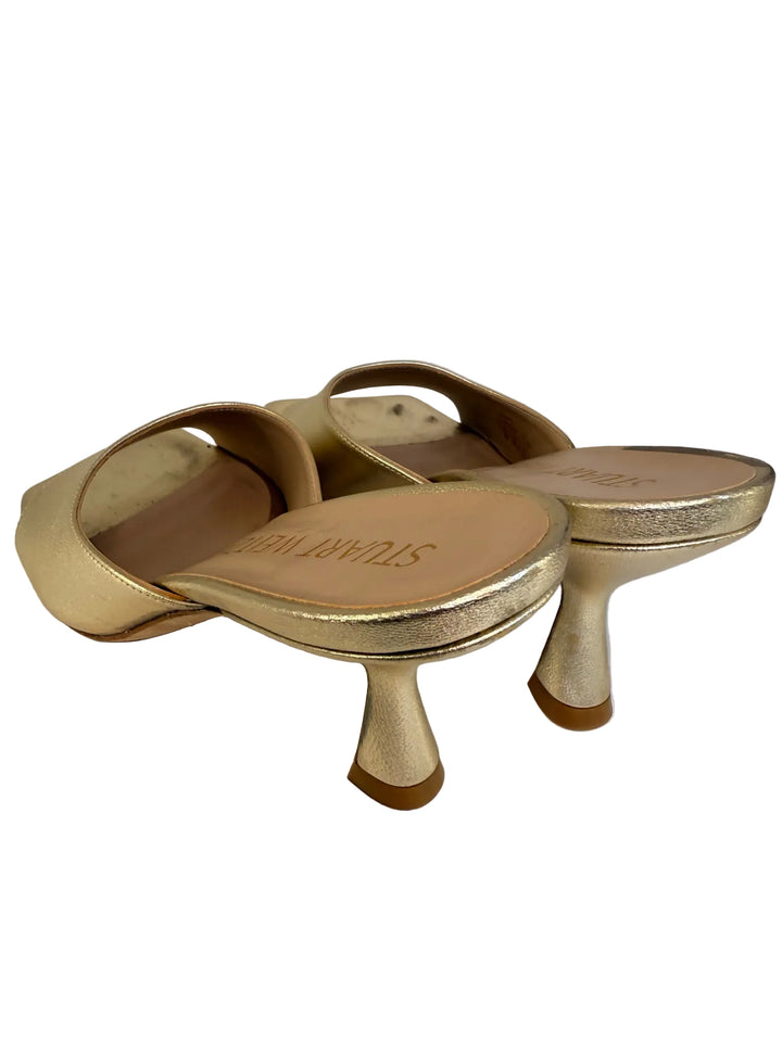 Stuart Weitzman Sz 6 Gold Kitten Heel Tia Sandal Mules in Box