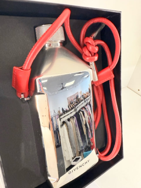 Pre Owned Givenchy Other Beverage flask w/red leather strap in box