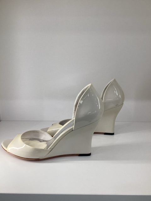 Sz 37 Gucci White Patent Leather Wedge Pumps Shoes