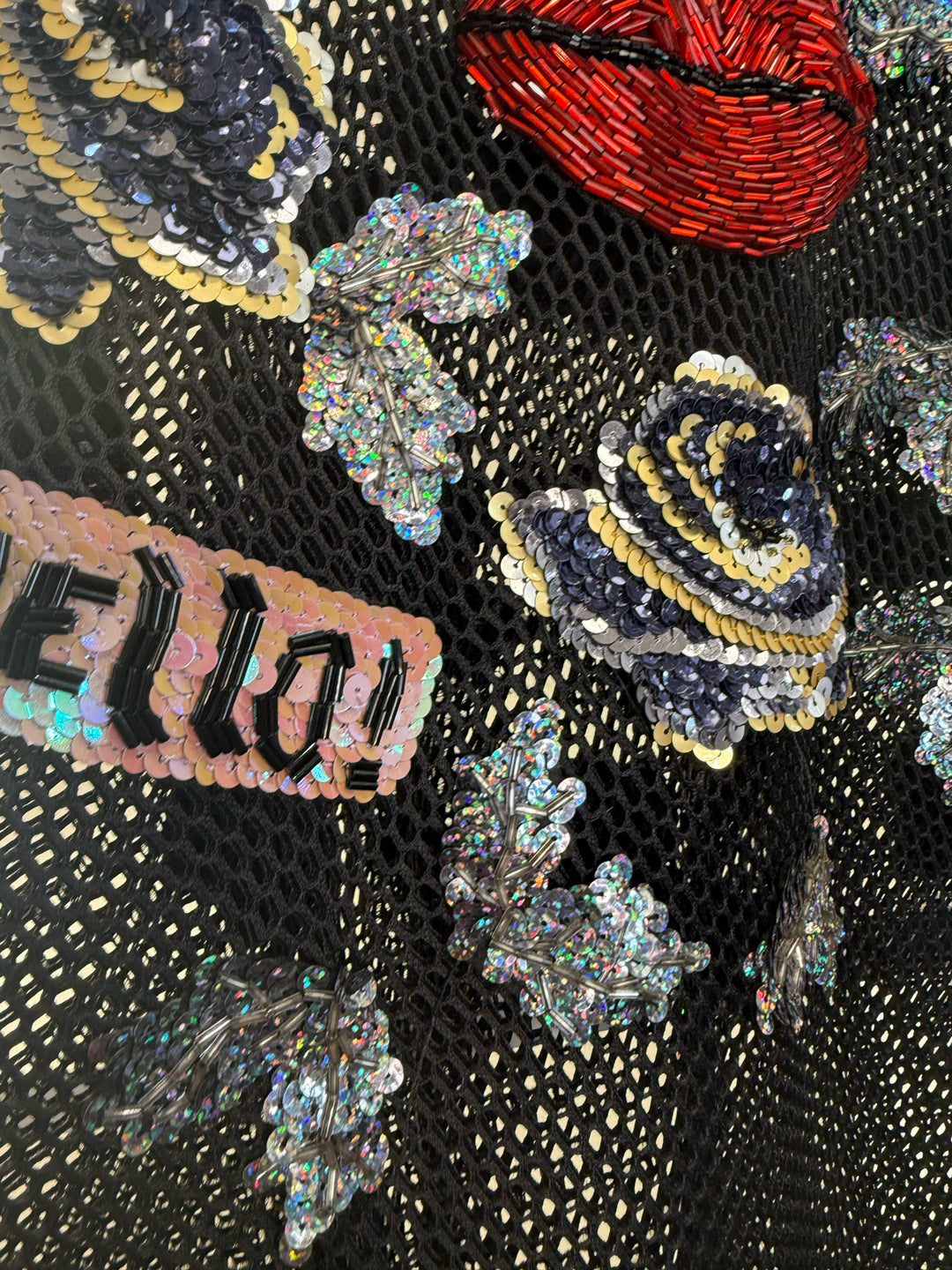 OLGA ANDREEVALS sheer mesh 3D sequin/applique face RUNWAY Dress