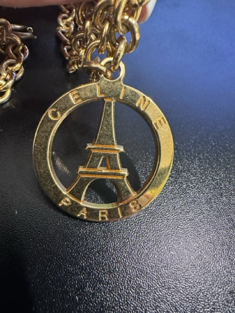 Pre Owned Celine Paris Eifel Tower Gold Medallion on Chain Jewelry