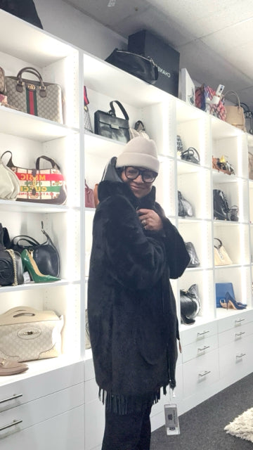 NWT Reversible Faux & Leather With Hood Coat Jacket. Sz L