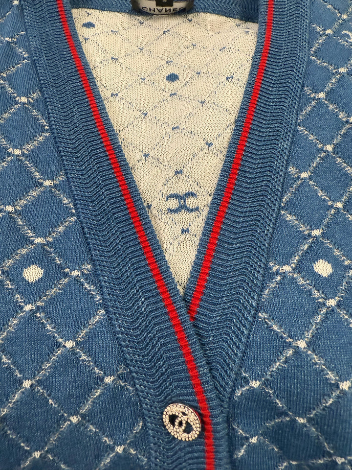 Chanel 20P Red Trim CC Rhinestone Buttons Cardigan Size 40