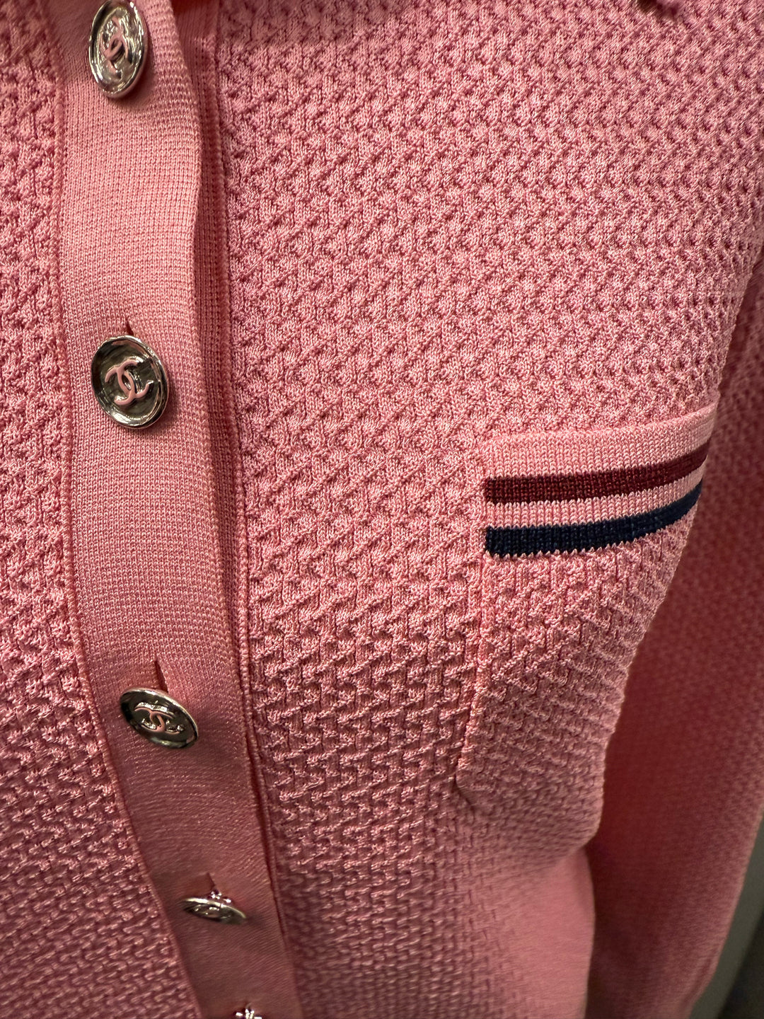 Chanel 2023 Paris-Daker L/S Textured Knit Polo Top Sz 38