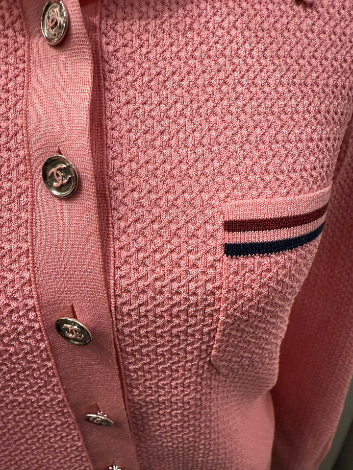 Chanel 2023 Paris-Daker L/S Textured Knit Polo Top Sz 38