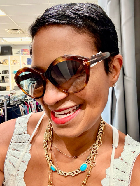 Pre Owned Tom Ford Acrylic  Tortoise Shell Maxine TF763 53P 56/18 IN CASE Sunglasses