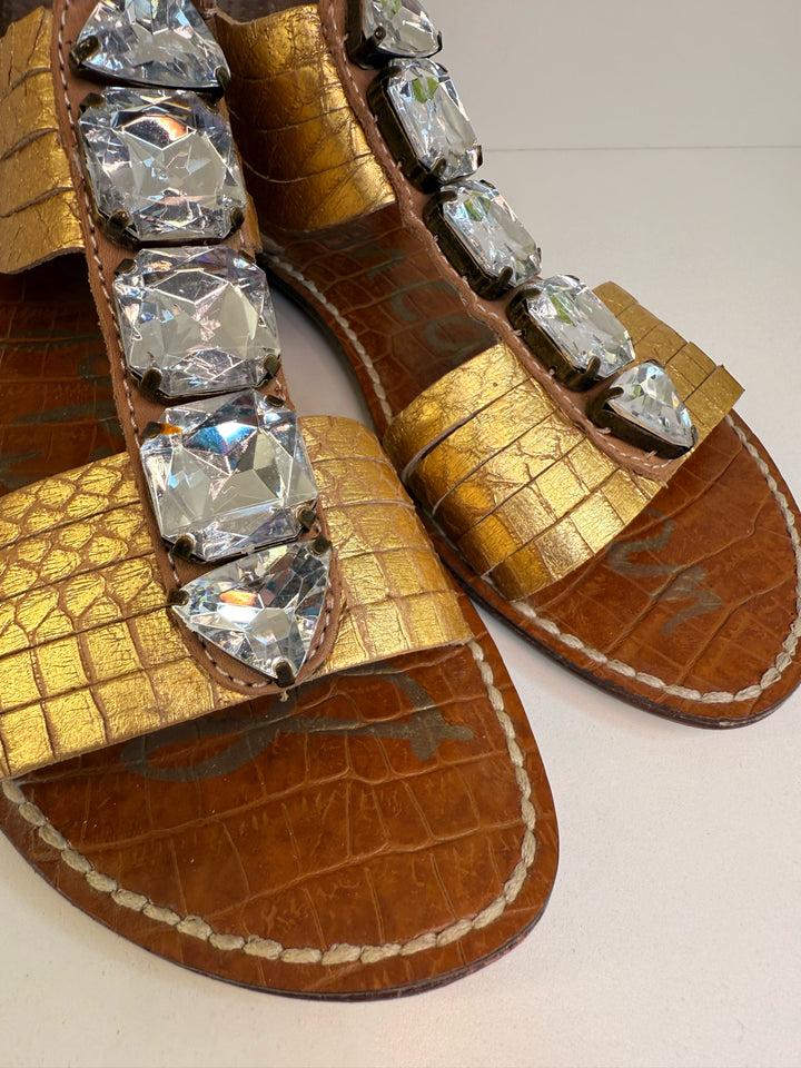 Sam Edelman Sz 6 Tan Bejeweled Sandals in Box