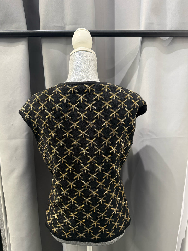 Chanel SS Cap Slv Gold Sequin Print Tpo Size 40