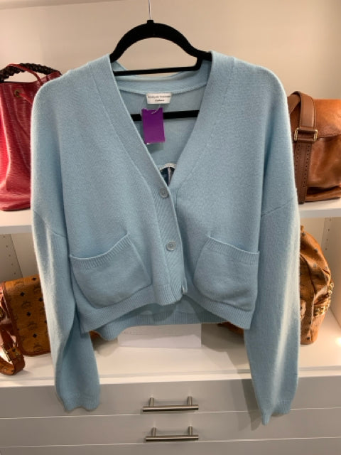 Pre-Owned Scanlan Theodore 2-Piece Set featuring a long-sleeve 3-button Sz M V-neck cardigan paired with an XS bustier in a soft blue hue.