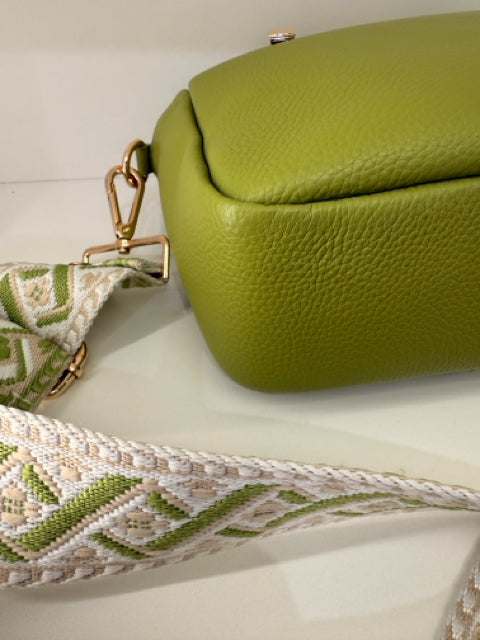 Pre Owned London City Lime Leather Strap POM POM Cross Body