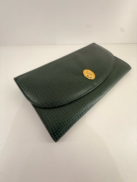 Vintage Christian Dior Green Leather Wallet w/ Gold CD Hardware