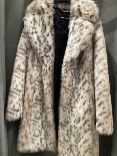 Karl Lagerfeld Sz S Faux Fur Leopard Print Coat Jacket