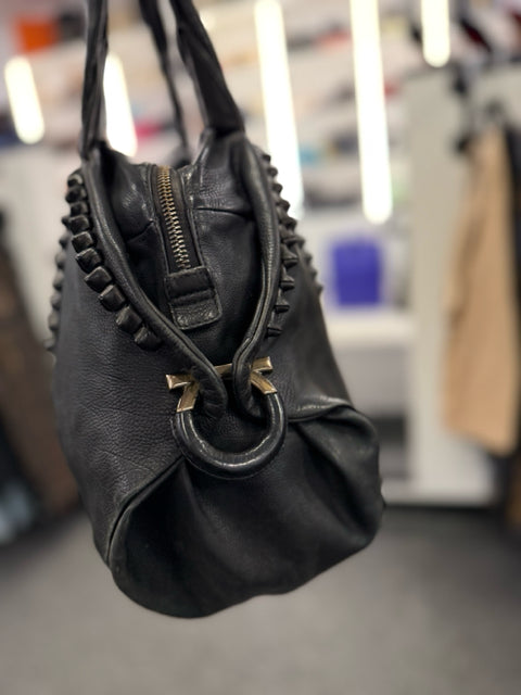 Salvatore Ferragamo Black Leather W/ Knot Detail Designer Bag