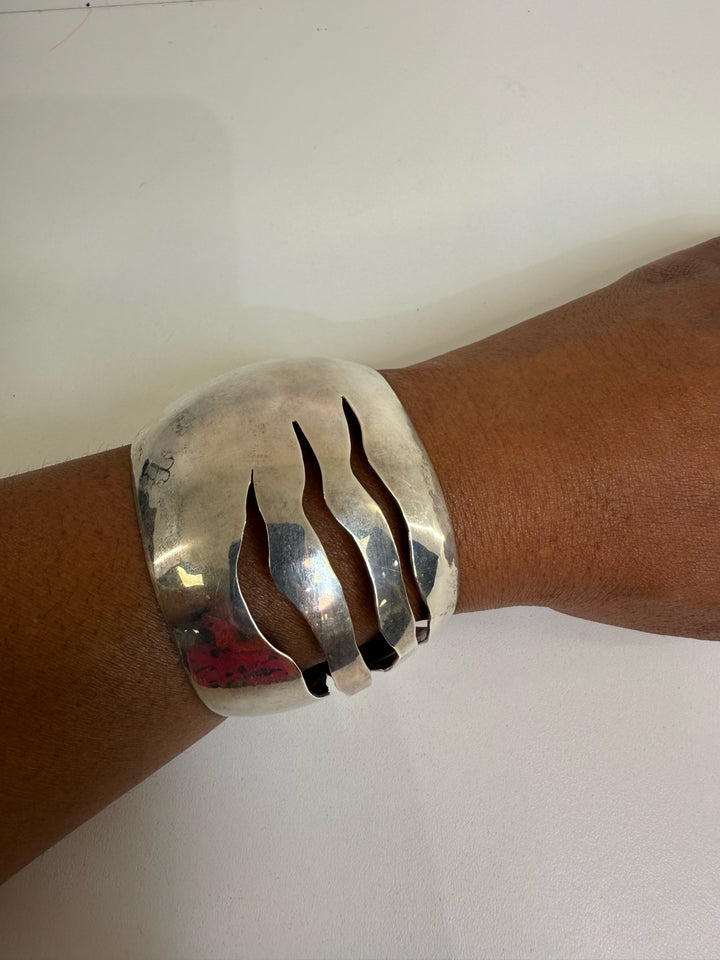 Sterling Silver Cuff with 3 Wave Cutouts Bracelet