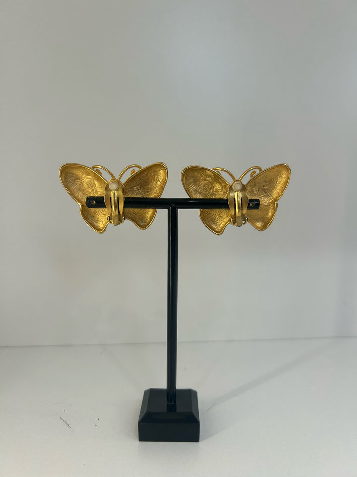 Vintage Givenchy Gold Clip On Butterfly Earrings