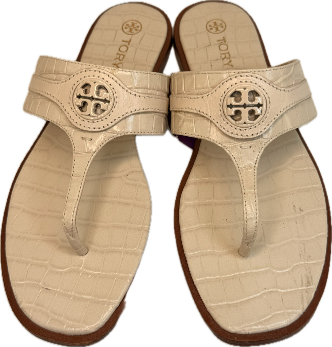 Tory Burch T Strap Croc Embossed Thong Shoes Sz 9