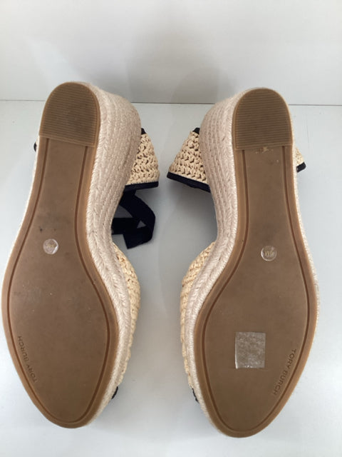 Pre Owned Tory Burch Sz 9 Crochet Toe Cap Wedge Espadrilles Shoes