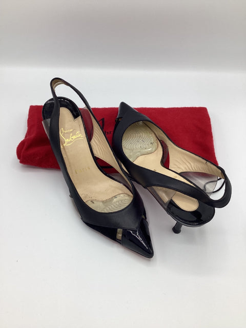 Pre Owned Christian Louboutin Sz 36.5 Suede/leather Slingbacks Shoes w/ Dustbag