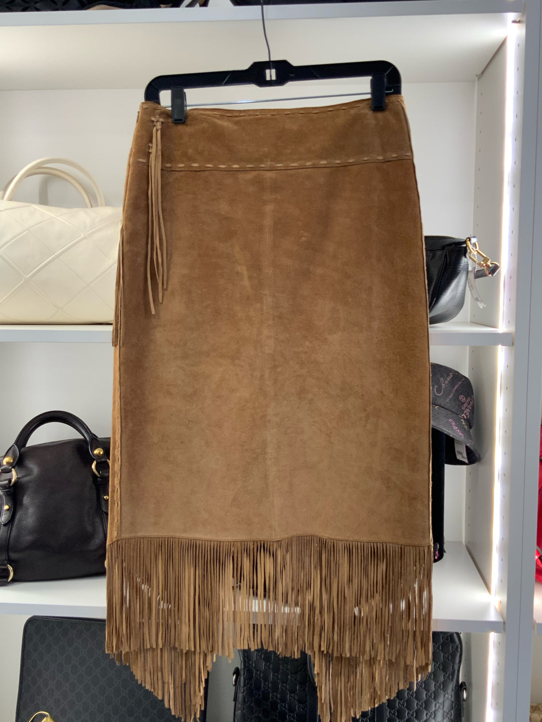 NWOT Bebe Suede Wrap Fringe Skirt Sz 4