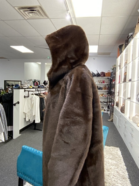 NWT Reversible Faux & Leather With Hood Coat Jacket. Sz L