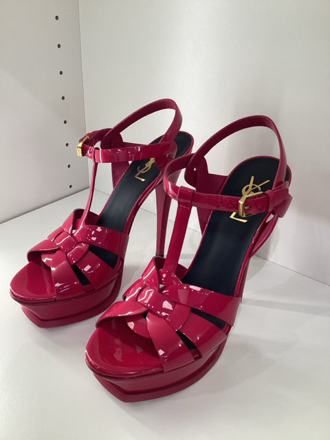 Sz 38 Yves Saint Laurent Fuschia Tribute Patent Leather Sandals Shoes w/ box