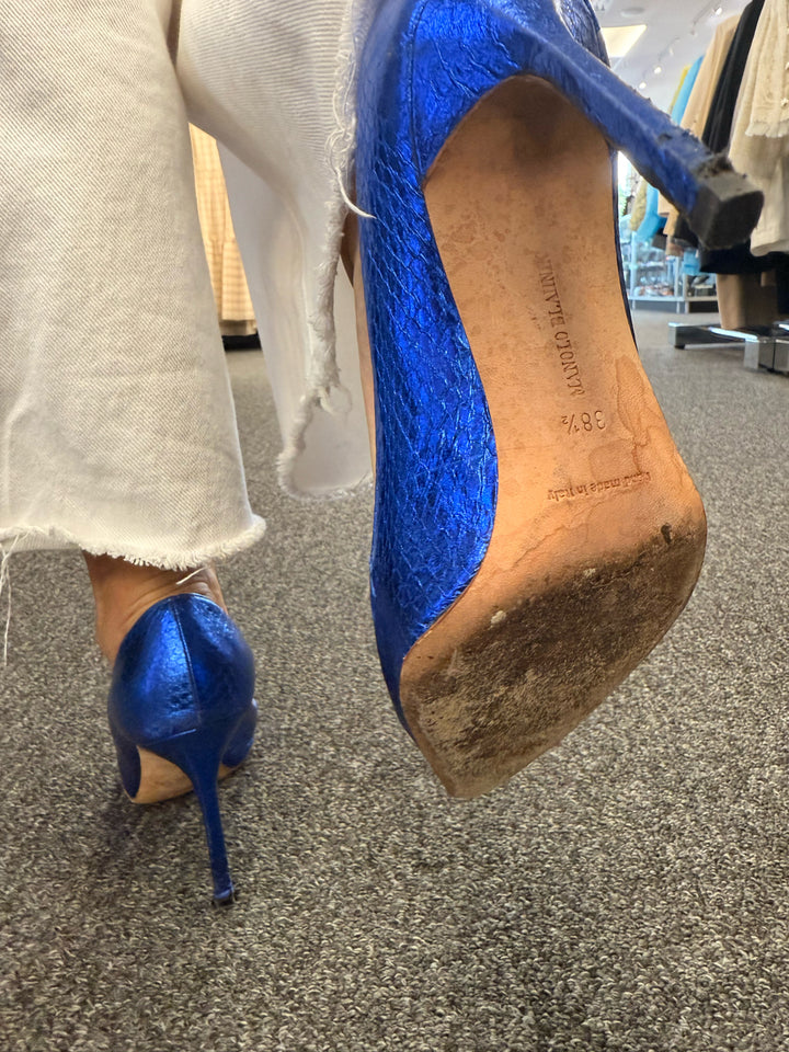 Manolo Blahnik As Is Bibi Snake Pump Sz 38.5 Shoe