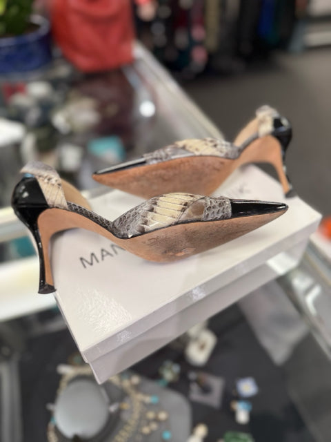 Manolo Blahnik Grey Snake Sz 38.5 Pumps Shoes