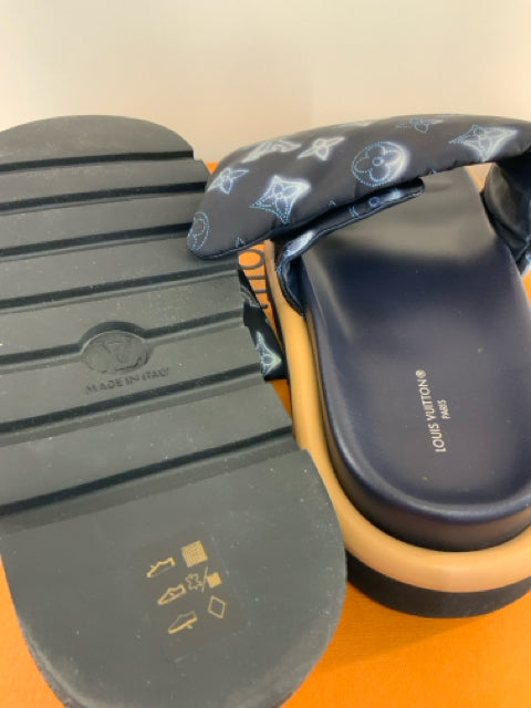 Pre Owned Louis Vuitton Black & Blue Pillow Slide Shoe Sz 38 Shoin Box