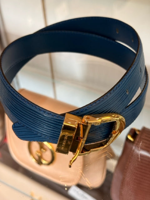 Louis Vuitton 85/34 epi bright blue gold buckle Belt