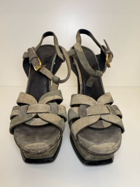 Pre Owned Yves Saint Laurent Sz 6 Camo TRIBUTE Suede 5" Sandals Shoes