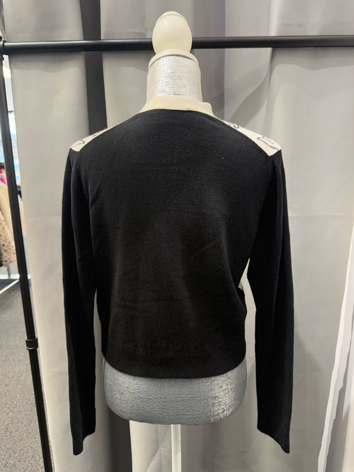 Chanel 22C Dove Print Cashmere Cardigan w/CC Buttons Size 40