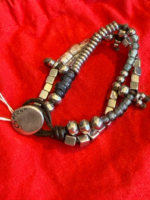 Uno De 50 Bracelet Multi Leather Strand w Beads