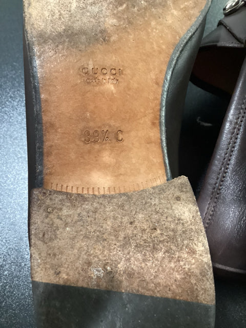 Pre Owned Gucci Sz 9.5 Brown w/ Silver Hardware Loafer Shoe